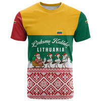 Lithuania Christmas T Shirt with Santa Sleigh Pulled by Storks and Folk Pattern Design - Wonder Print Shop