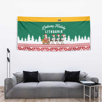 Lithuania Christmas Tapestry with Santa Sleigh Pulled by Storks and Folk Pattern Design - Wonder Print Shop