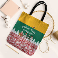 Lithuania Christmas Tote Bag with Santa Sleigh Pulled by Storks and Folk Pattern Design - Wonder Print Shop