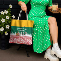 Lithuania Christmas Tote Bag with Santa Sleigh Pulled by Storks and Folk Pattern Design - Wonder Print Shop