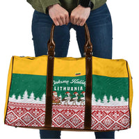 Lithuania Christmas Travel Bag with Santa Sleigh Pulled by Storks and Folk Pattern Design - Wonder Print Shop
