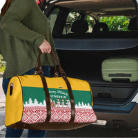 Lithuania Christmas Travel Bag with Santa Sleigh Pulled by Storks and Folk Pattern Design - Wonder Print Shop