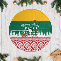 Lithuania Christmas Tree Skirt with Santa Sleigh Pulled by Storks and Folk Pattern Design - Wonder Print Shop
