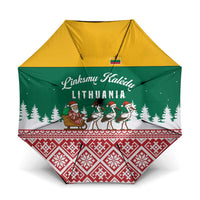 Lithuania Christmas Umbrella with Santa Sleigh Pulled by Storks and Folk Pattern Design - Wonder Print Shop