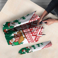 Lithuania Christmas Umbrella with Santa Sleigh Pulled by Storks and Folk Pattern Design - Wonder Print Shop