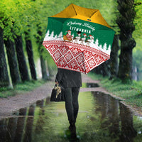 Lithuania Christmas Umbrella with Santa Sleigh Pulled by Storks and Folk Pattern Design - Wonder Print Shop