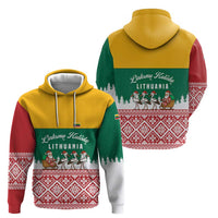 Lithuania Christmas Zip Hoodie with Santa Sleigh Pulled by Storks and Folk Pattern Design - Wonder Print Shop