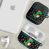 Funny Santa Riding Dinosaur Christmas AirPods Case Gingerbread Snowflake Pattern - Wonder Print Shop