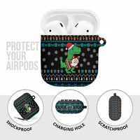 Funny Santa Riding Dinosaur Christmas AirPods Case Gingerbread Snowflake Pattern - Wonder Print Shop