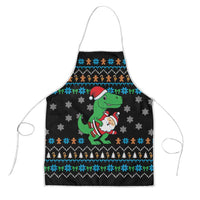 Funny Santa Riding Dinosaur Christmas Apron Gingerbread Snowflake Pattern - Wonder Print Shop