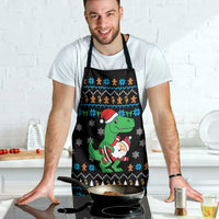 Funny Santa Riding Dinosaur Christmas Apron Gingerbread Snowflake Pattern - Wonder Print Shop