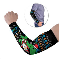 Funny Santa Riding Dinosaur Christmas Arm Sleeves Gingerbread Snowflake Pattern - Wonder Print Shop