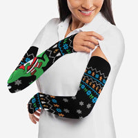 Funny Santa Riding Dinosaur Christmas Arm Sleeves Gingerbread Snowflake Pattern - Wonder Print Shop