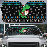 Funny Santa Riding Dinosaur Christmas Auto Sun Shade Gingerbread Snowflake Pattern - Wonder Print Shop