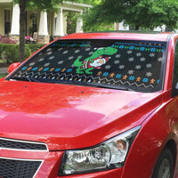 Funny Santa Riding Dinosaur Christmas Auto Sun Shade Gingerbread Snowflake Pattern - Wonder Print Shop