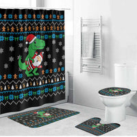 Funny Santa Riding Dinosaur Christmas Bathroom Set Gingerbread Snowflake Pattern - Wonder Print Shop