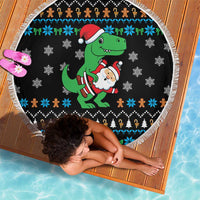 Funny Santa Riding Dinosaur Christmas Beach Blanket Gingerbread Snowflake Pattern - Wonder Print Shop