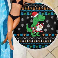 Funny Santa Riding Dinosaur Christmas Beach Blanket Gingerbread Snowflake Pattern - Wonder Print Shop