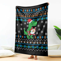 Funny Santa Riding Dinosaur Christmas Blanket Gingerbread Snowflake Pattern - Wonder Print Shop