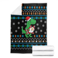 Funny Santa Riding Dinosaur Christmas Blanket Gingerbread Snowflake Pattern - Wonder Print Shop
