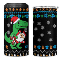 Funny Santa Riding Dinosaur Christmas 4 in 1 Can Cooler Tumbler Gingerbread Snowflake Pattern - Wonder Print Shop