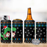 Funny Santa Riding Dinosaur Christmas 4 in 1 Can Cooler Tumbler Gingerbread Snowflake Pattern - Wonder Print Shop