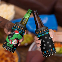 Funny Santa Riding Dinosaur Christmas 4 in 1 Can Cooler Tumbler Gingerbread Snowflake Pattern - Wonder Print Shop