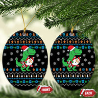 Funny Santa Riding Dinosaur Christmas Ceramic Ornament Gingerbread Snowflake Pattern - Wonder Print Shop