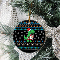 Funny Santa Riding Dinosaur Christmas Ceramic Ornament Gingerbread Snowflake Pattern - Wonder Print Shop