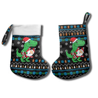 Funny Santa Riding Dinosaur Christmas Stocking Gingerbread Snowflake Pattern - Wonder Print Shop
