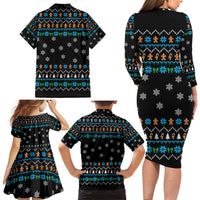 Funny Santa Riding Dinosaur Christmas Family Matching Long Sleeve Bodycon Dress and Hawaiian Shirt Gingerbread Snowflake Pattern - Wonder Print Shop