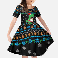 Funny Santa Riding Dinosaur Christmas Family Matching Off Shoulder Maxi Dress and Hawaiian Shirt Gingerbread Snowflake Pattern - Wonder Print Shop