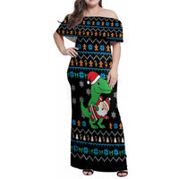 Funny Santa Riding Dinosaur Christmas Family Matching Off Shoulder Maxi Dress and Hawaiian Shirt Gingerbread Snowflake Pattern - Wonder Print Shop
