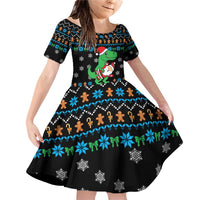 Funny Santa Riding Dinosaur Christmas Family Matching Off Shoulder Short Dress and Hawaiian Shirt Gingerbread Snowflake Pattern - Wonder Print Shop