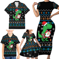 Funny Santa Riding Dinosaur Christmas Family Matching Short Sleeve Bodycon Dress and Hawaiian Shirt Gingerbread Snowflake Pattern - Wonder Print Shop