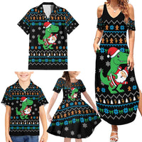 Funny Santa Riding Dinosaur Christmas Family Matching Summer Maxi Dress and Hawaiian Shirt Gingerbread Snowflake Pattern - Wonder Print Shop