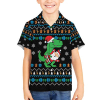 Funny Santa Riding Dinosaur Christmas Family Matching Summer Maxi Dress and Hawaiian Shirt Gingerbread Snowflake Pattern - Wonder Print Shop