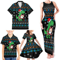 Funny Santa Riding Dinosaur Christmas Family Matching Tank Maxi Dress and Hawaiian Shirt Gingerbread Snowflake Pattern - Wonder Print Shop