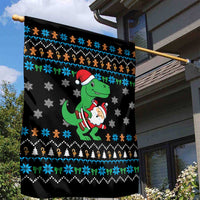 Funny Santa Riding Dinosaur Christmas Garden Flag Gingerbread Snowflake Pattern - Wonder Print Shop
