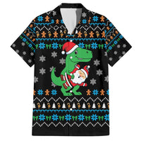 Funny Santa Riding Dinosaur Christmas Hawaiian Shirt Gingerbread Snowflake Pattern - Wonder Print Shop