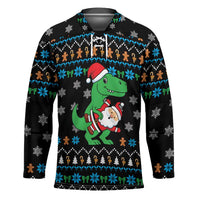 Funny Santa Riding Dinosaur Christmas Hockey Jersey Gingerbread Snowflake Pattern - Wonder Print Shop