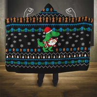 Funny Santa Riding Dinosaur Christmas Hooded Blanket Gingerbread Snowflake Pattern - Wonder Print Shop