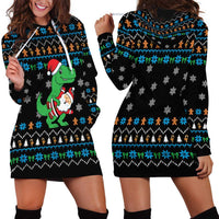 Funny Santa Riding Dinosaur Christmas Hoodie Dress Gingerbread Snowflake Pattern - Wonder Print Shop