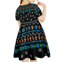 Funny Santa Riding Dinosaur Christmas Kid Short Sleeve Dress Gingerbread Snowflake Pattern - Wonder Print Shop