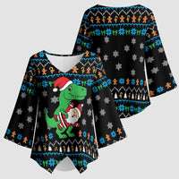 Funny Santa Riding Dinosaur Christmas Kimono Sleeve Blouse Gingerbread Snowflake Pattern - Wonder Print Shop