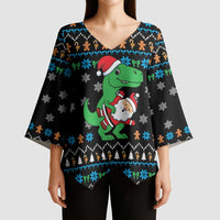 Funny Santa Riding Dinosaur Christmas Kimono Sleeve Blouse Gingerbread Snowflake Pattern - Wonder Print Shop