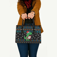 Funny Santa Riding Dinosaur Christmas Leather Bag Gingerbread Snowflake Pattern - Wonder Print Shop
