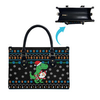 Funny Santa Riding Dinosaur Christmas Leather Bag Gingerbread Snowflake Pattern - Wonder Print Shop