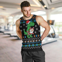 Funny Santa Riding Dinosaur Christmas Men Tank Top Gingerbread Snowflake Pattern - Wonder Print Shop
