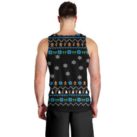 Funny Santa Riding Dinosaur Christmas Men Tank Top Gingerbread Snowflake Pattern - Wonder Print Shop